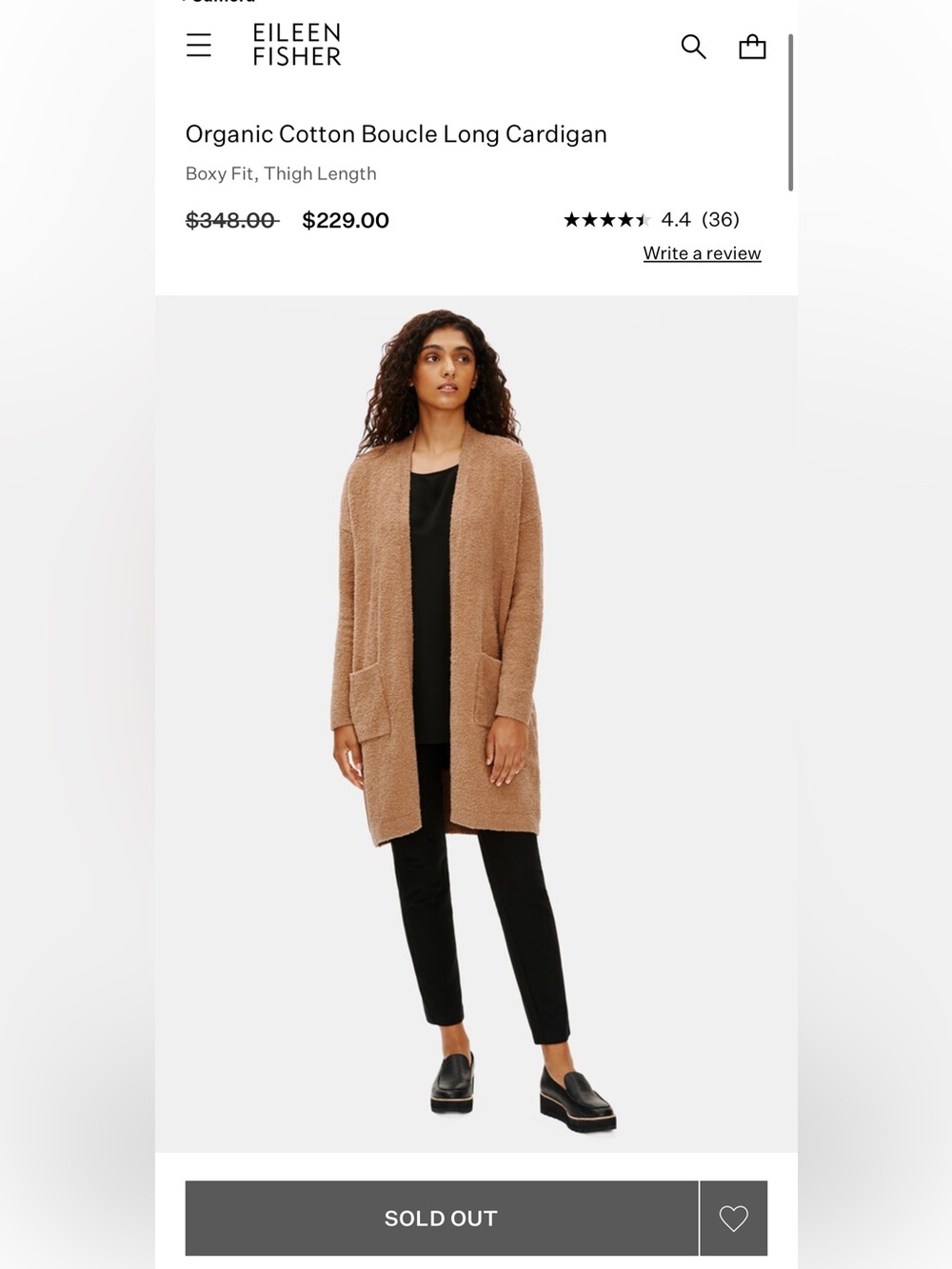 NWOT Eileen Fisher Organic Cotton Boucle Long Cardigan